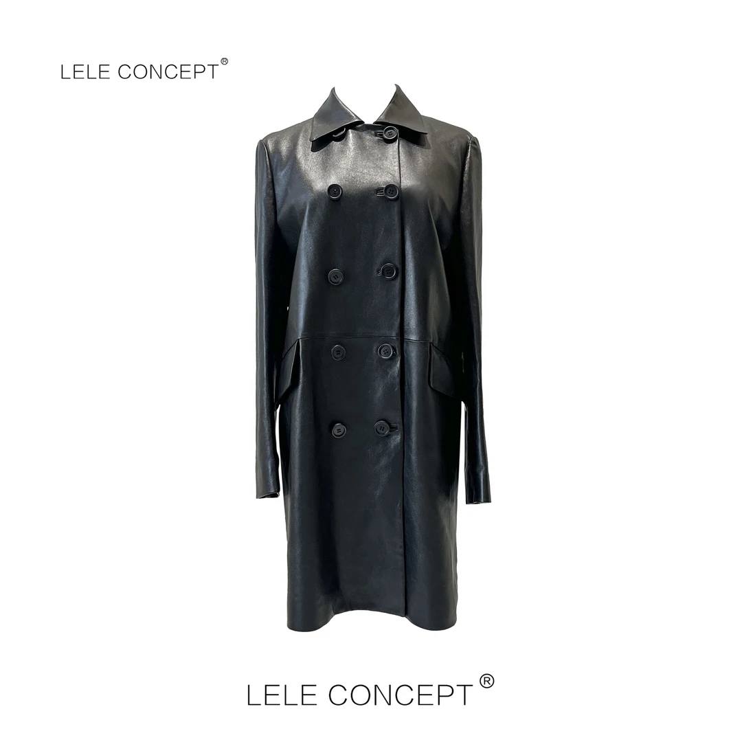 LELE CONCEPT丨【如一】轻奢高级感多扣翻领皮衣皮风衣长款P0072