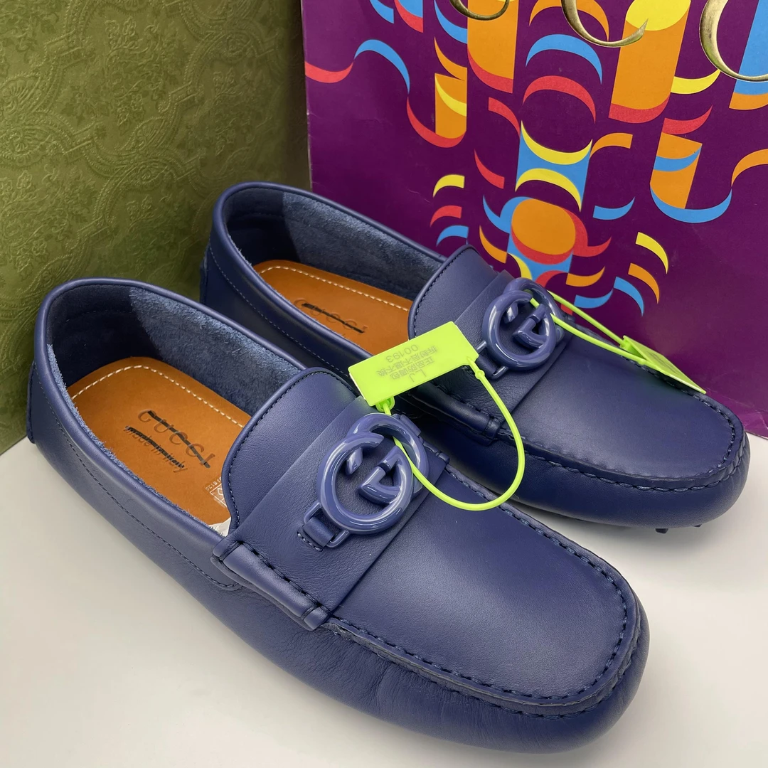未使用 GUCCI/古驰 40码/男士舒适时尚蓝色豆豆鞋/全套