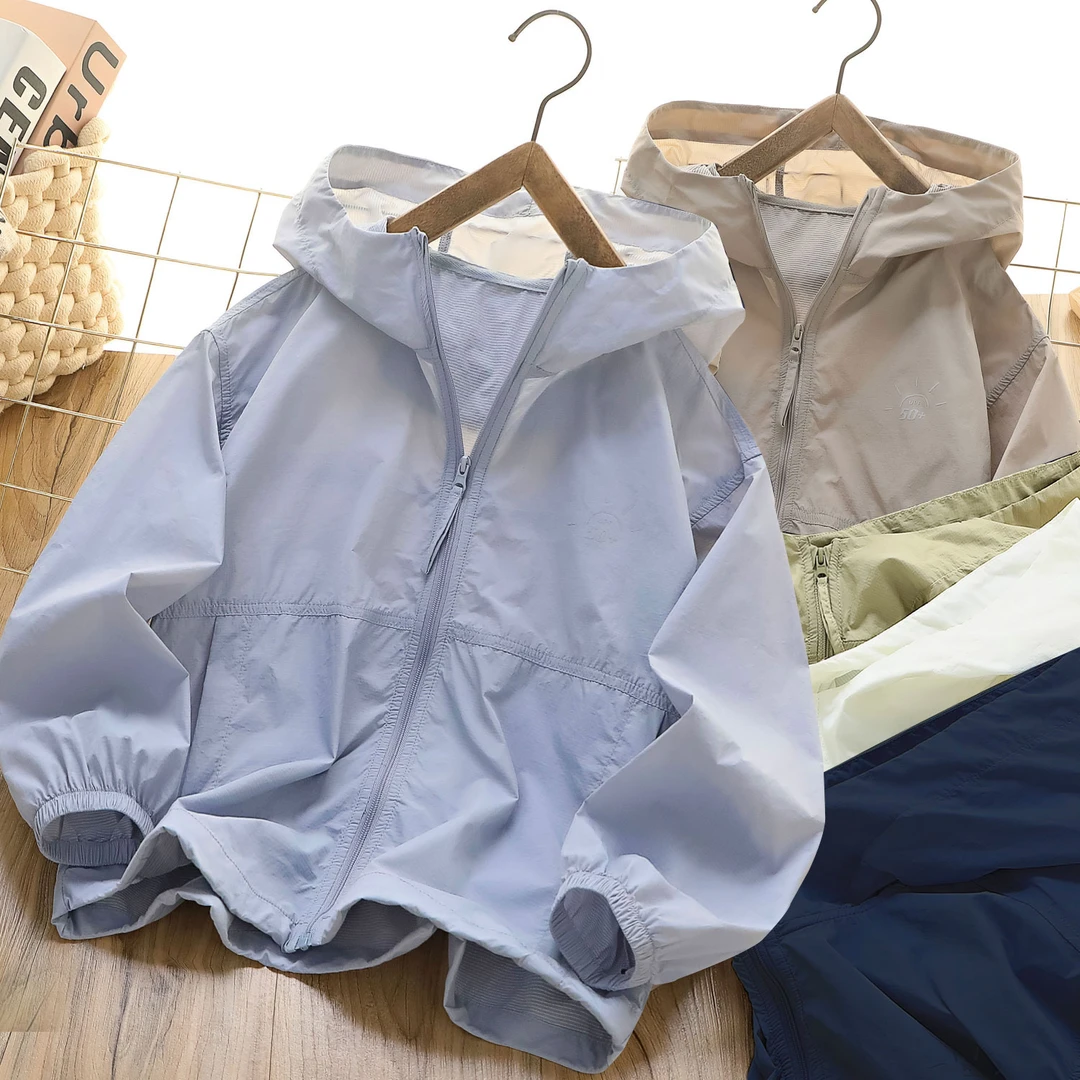 儿童轻薄透气防晒衣2025夏季男童防紫外线外套中大童肌理感空调服