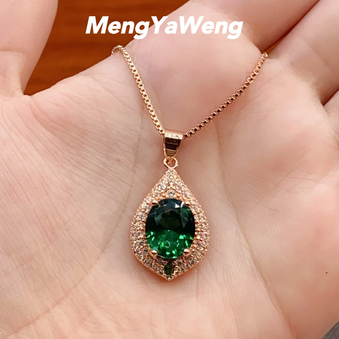 新品吊装祖绿色【桃夭】10x12mm人工宝镶嵌项链k4360