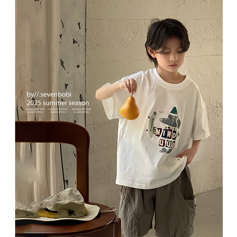 【现货】男童短袖t恤2025新款宝宝上衣夏季儿童打底韩版个性潮装