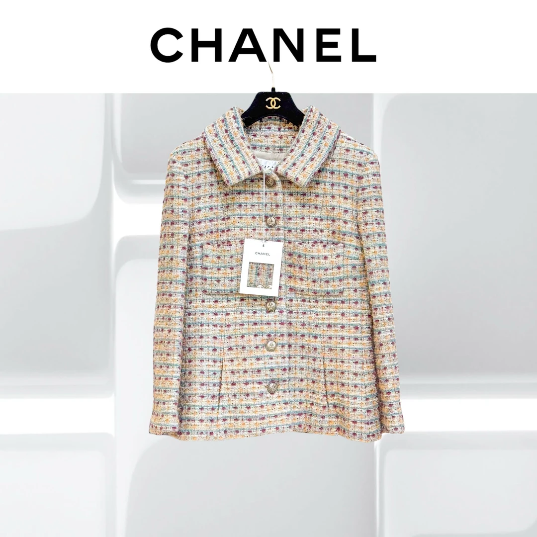 99新 Chanel/香奈儿 40码汉堡系列彩色粗花呢翻领外套