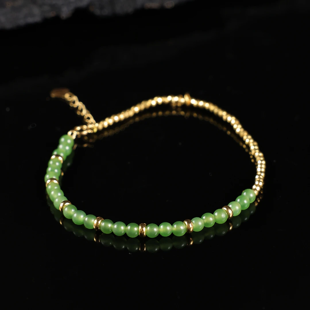 18K金和田玉碧玉苹果绿4mm手链