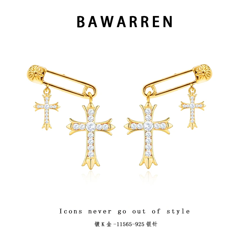 Bawarren 美❤ 11565-【别针十字】耳环精致百搭