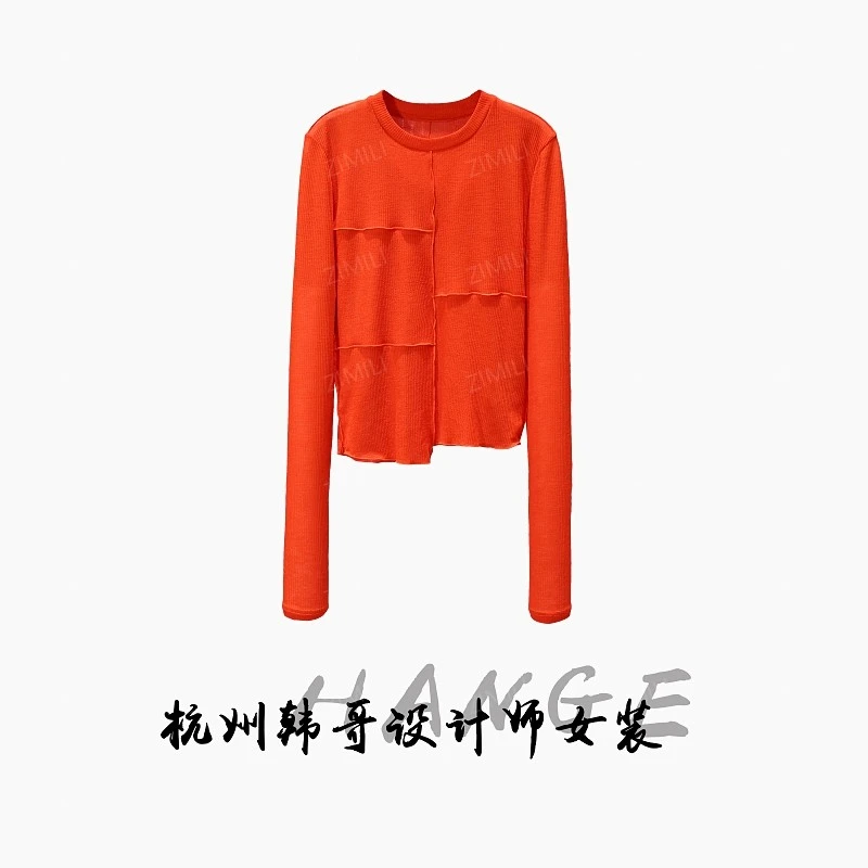 【韩哥女装】橙红色感网纱圆领时尚休闲防晒爽肤衣8026