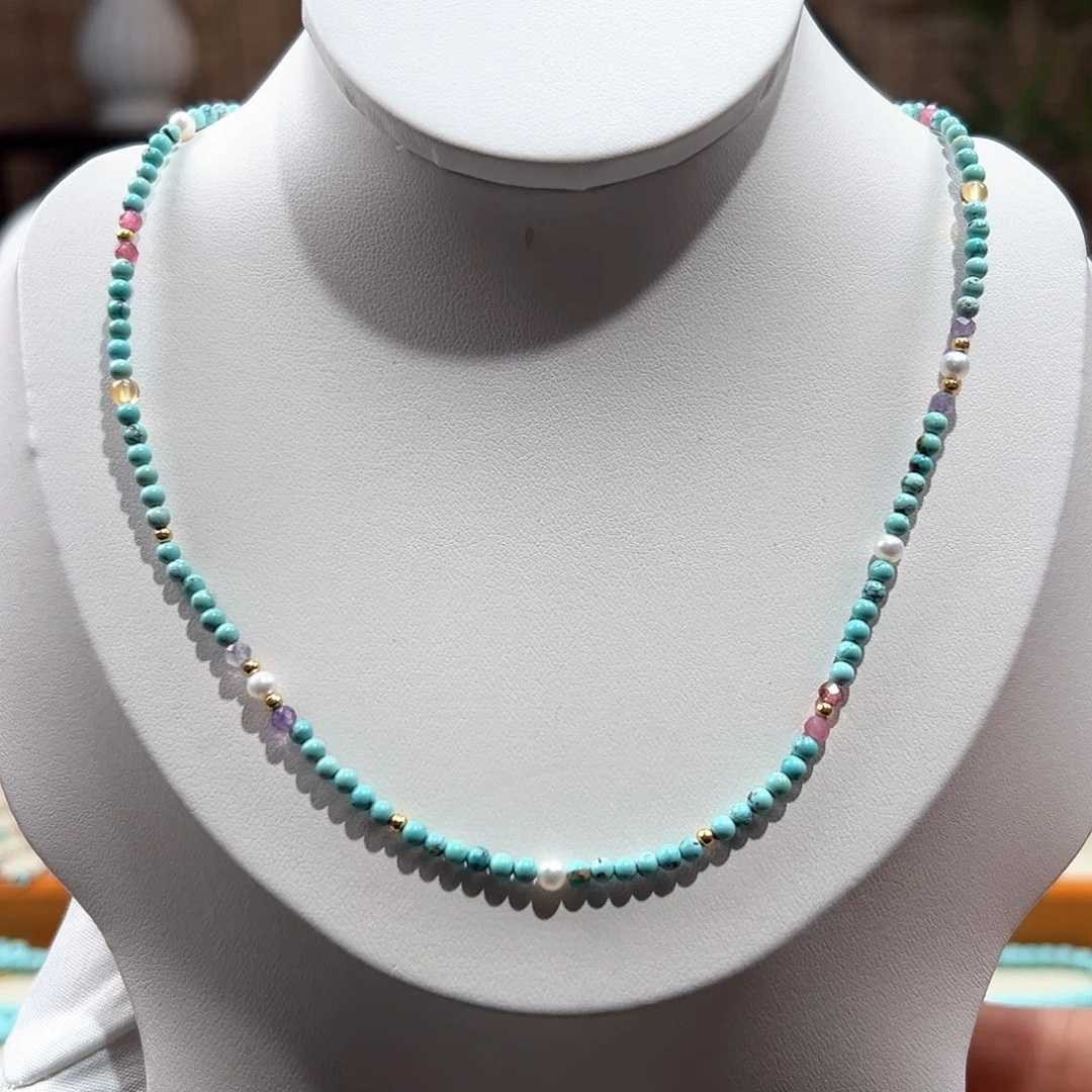 绿松石未镶嵌06圆珠锁骨链卡2+