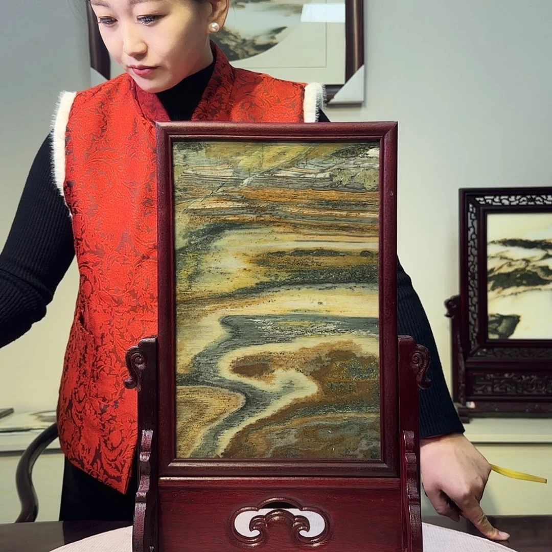 林***风石材天然大理石画屏风28×44