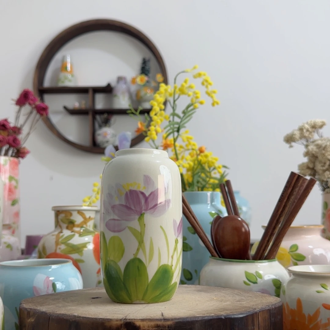 摆件景德镇手绘陶瓷花瓶摆件无孔