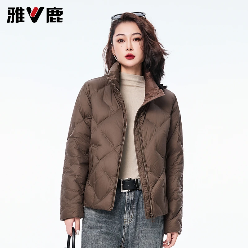 V/雅鹿2025冬季新款短款显瘦保暖立领时尚百搭90白鸭绒羽绒服
