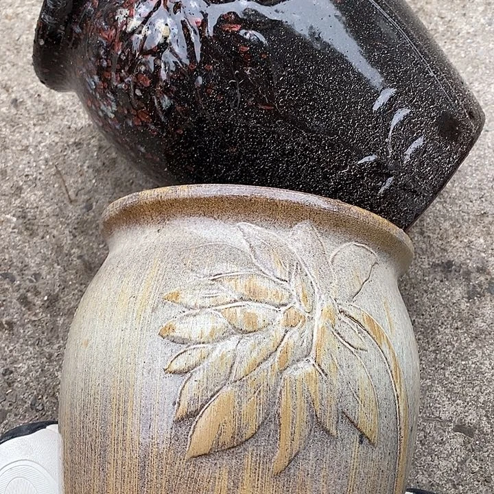 紫砂花盆高25口20一对