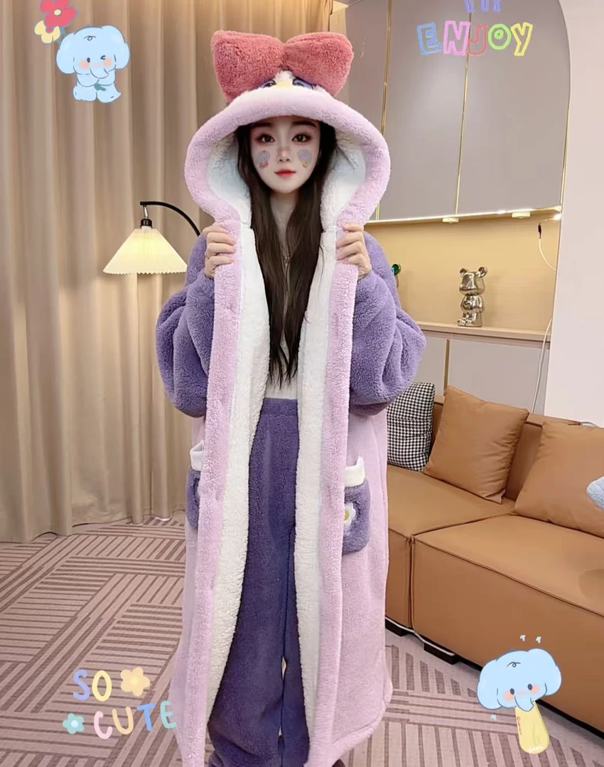 【双层加厚可爱鸭】睡衣女秋冬加绒加厚保暖连帽长款可外穿睡衣16