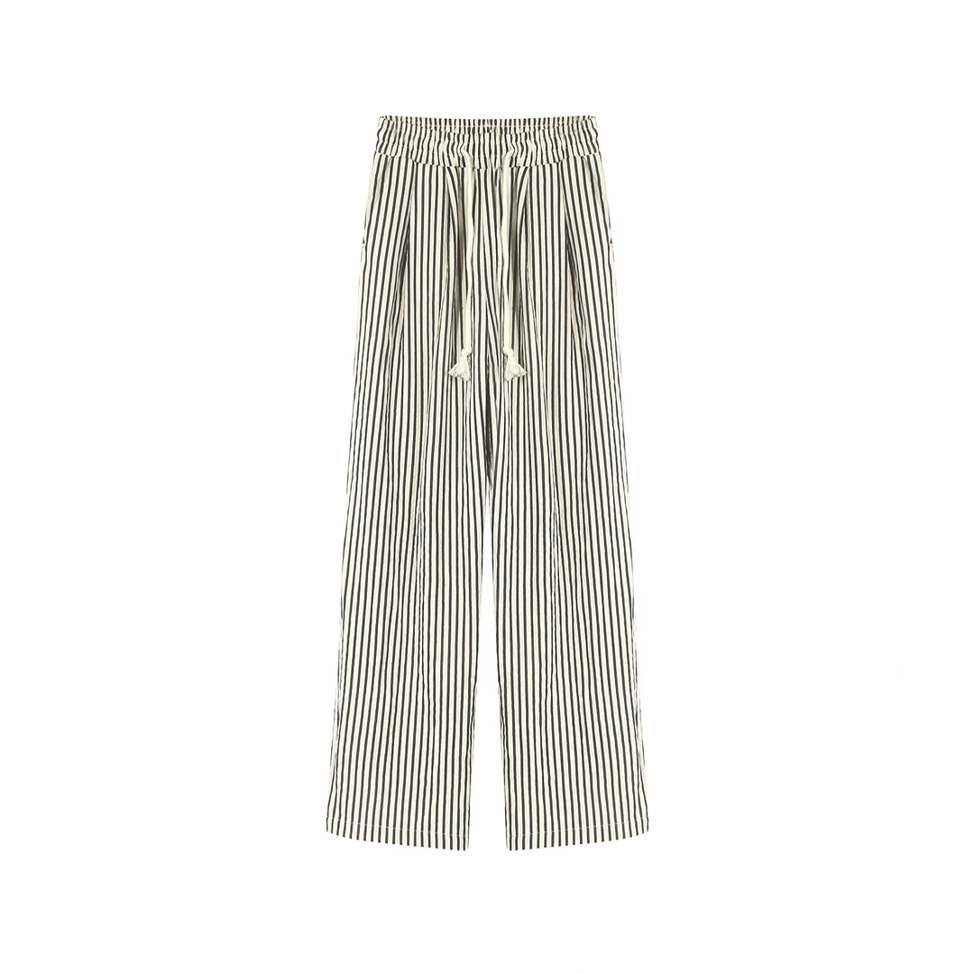 勋语夏季长裤条纹印染休闲裤大表姐裤黑白裤时尚百搭潮流宽松春夏