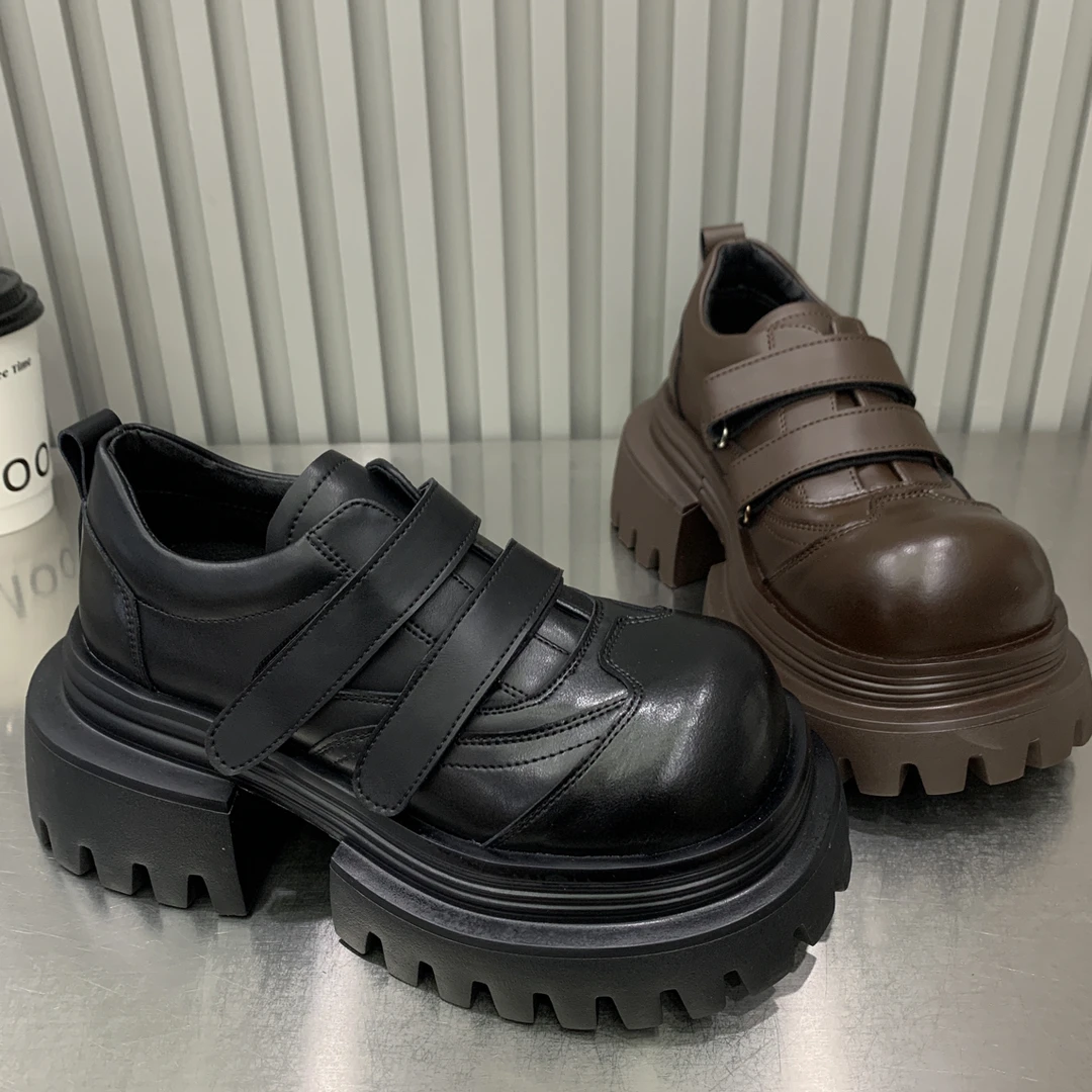 欧货大头女秋季休闲增高魔术贴乐福鞋女款爆款乐福鞋女厚底皮鞋