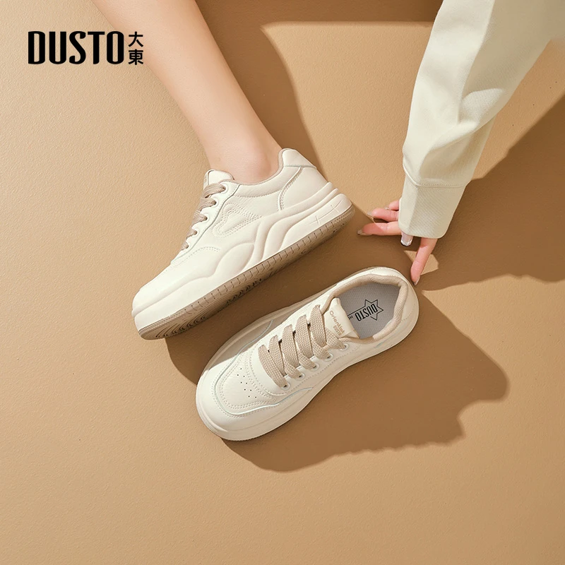 大东时尚小白鞋春季厚底学院风板鞋圆头系带舒适透气休闲鞋子7727