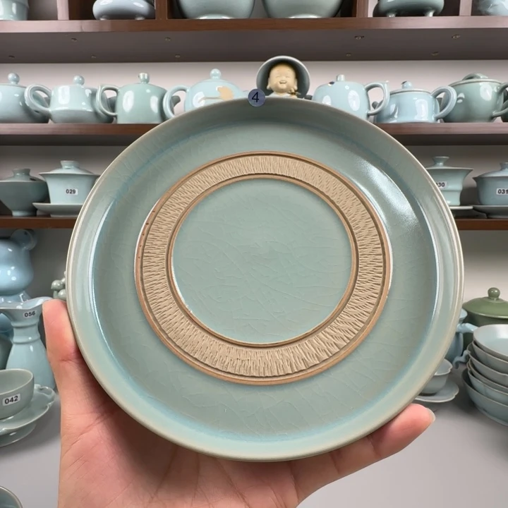 摆件汝瓷重工跳刀壶承圈足烧仿古釉微瑕4