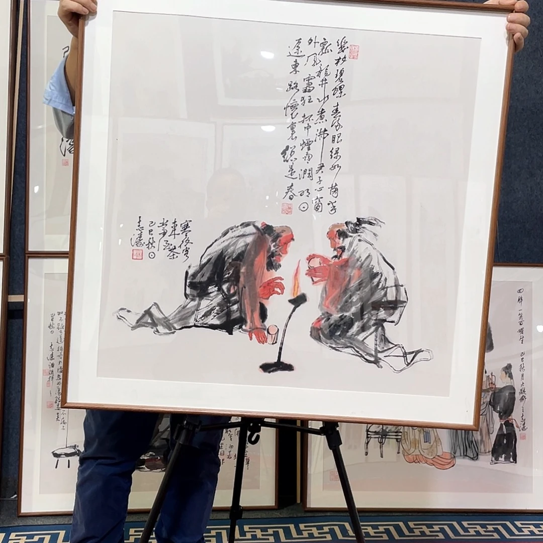 国画手绘画作品带框80/80