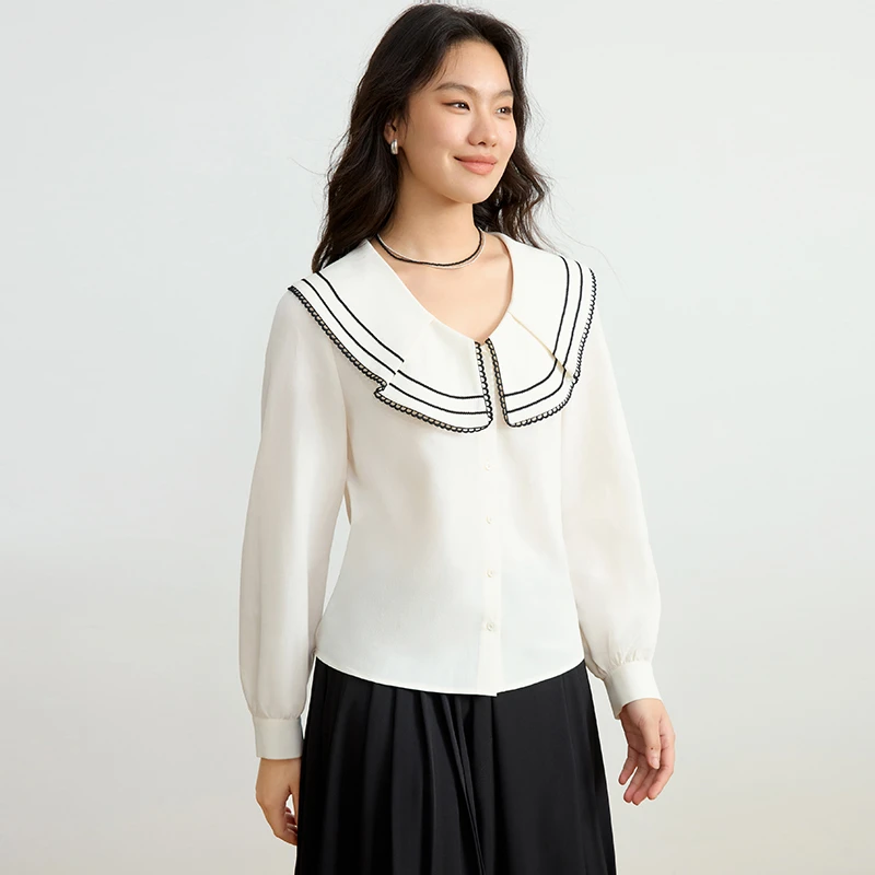 独束微胖大码女装胖M娃娃领长袖衬衫设计感小众别致上衣25DS81067