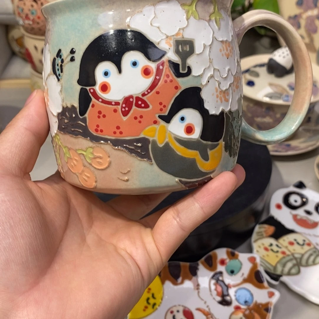 杯子企鹅花朵马克杯