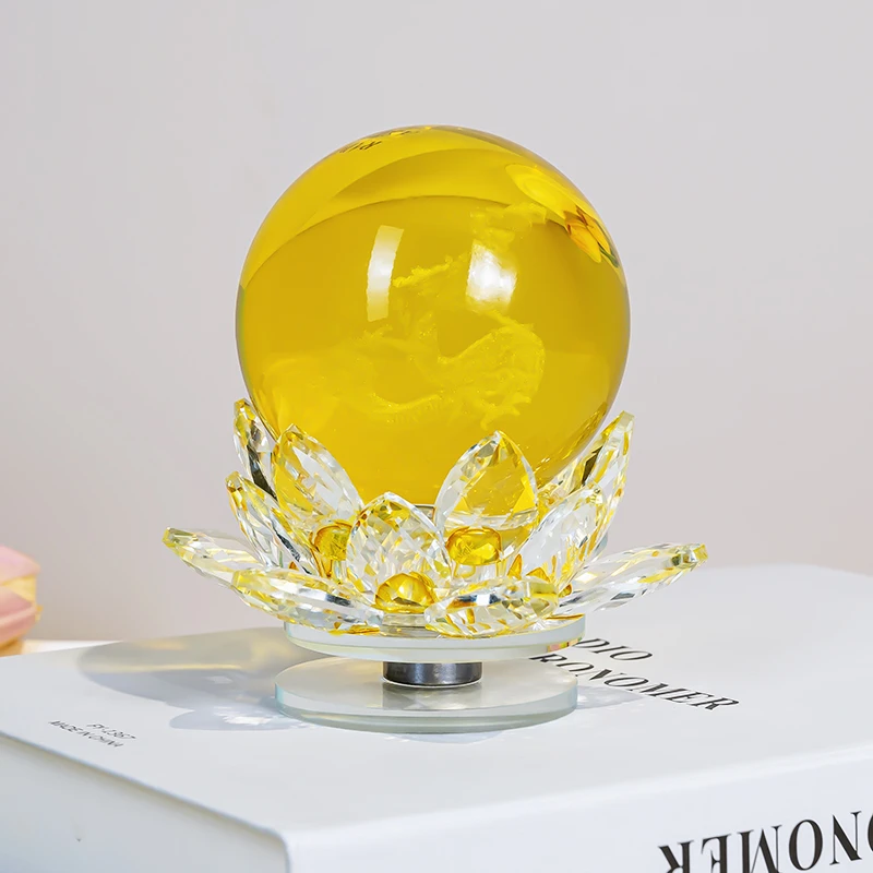 私花主义黄色旋转莲花黄色球客厅卧室高档轻奢装饰品摆件家居饰品