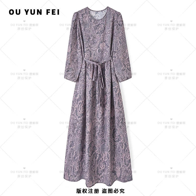 【步步生莲】高级感连衣裙女新款气质显瘦时尚洋气印花长裙XY1131