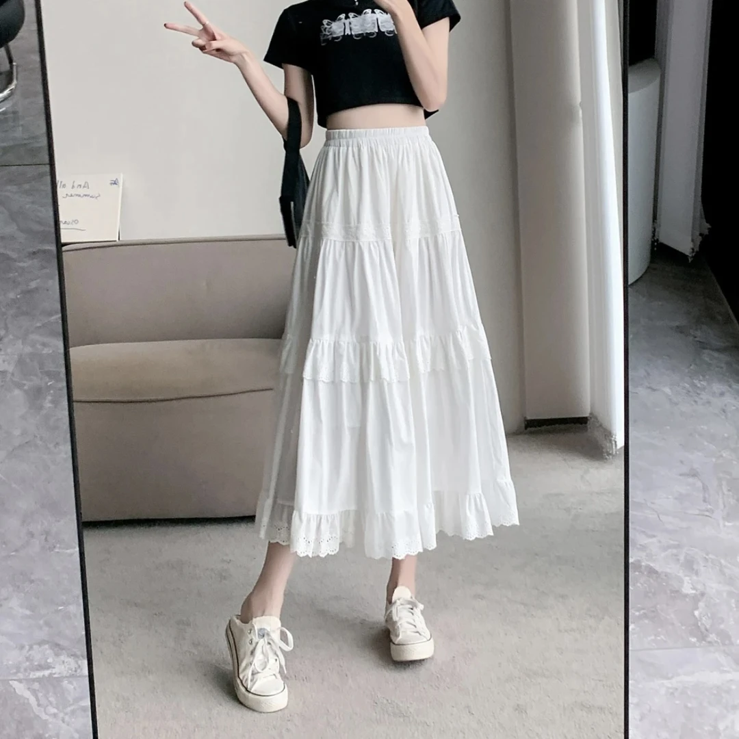 7955#新款春季白色蕾丝半身裙