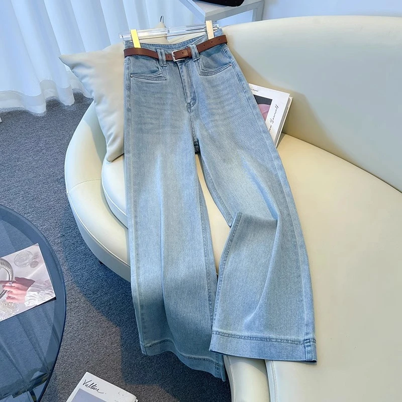 宽松牛仔裤女2025新款今年流行爆款春秋高腰阔腿裤浅蓝色休闲长裤