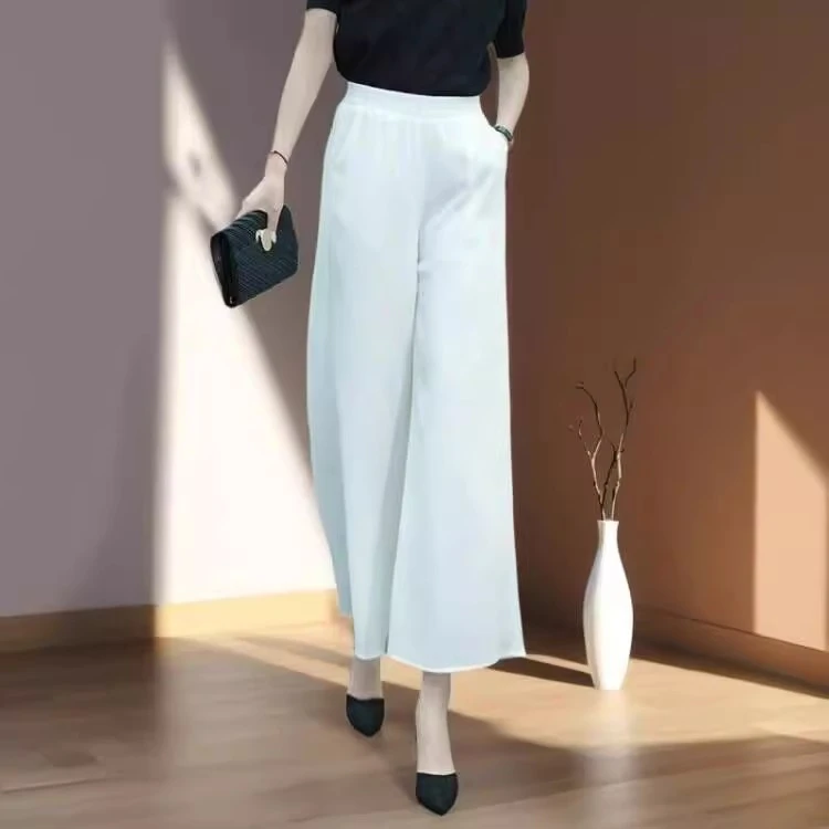 2025春夏冰丝薄款阔腿裤女直筒裤裙高腰显瘦垂感小个子九分休闲裤