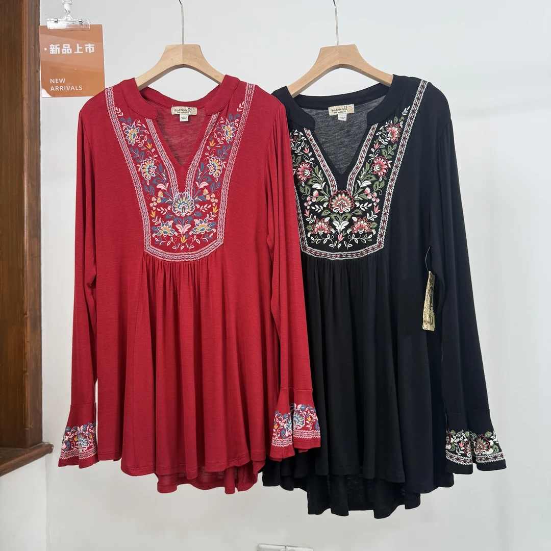 160民族风防刺绣印花叭袖女装上衣