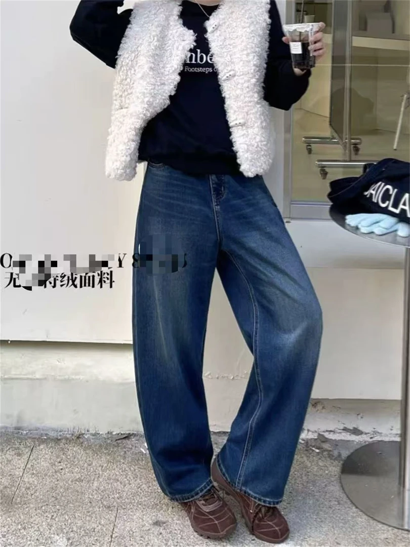 XX加绒85935早冬新款森调无弹特绒蓝色十分弯刀裤