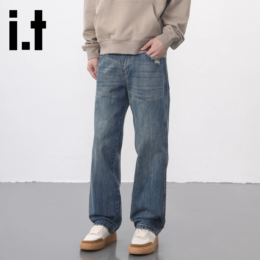 it:CHOCOOLATE美式休闲直筒牛仔裤2025春秋新款复古做旧水洗牛仔