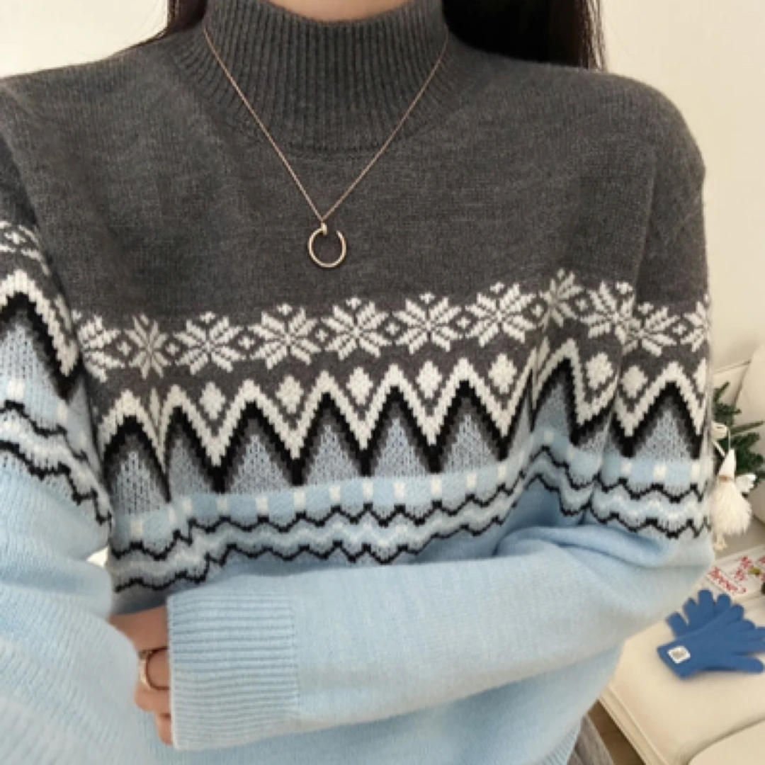 秋冬新款半高领毛衣女宽松加厚保暖针织打底衫洋气内搭外穿套头