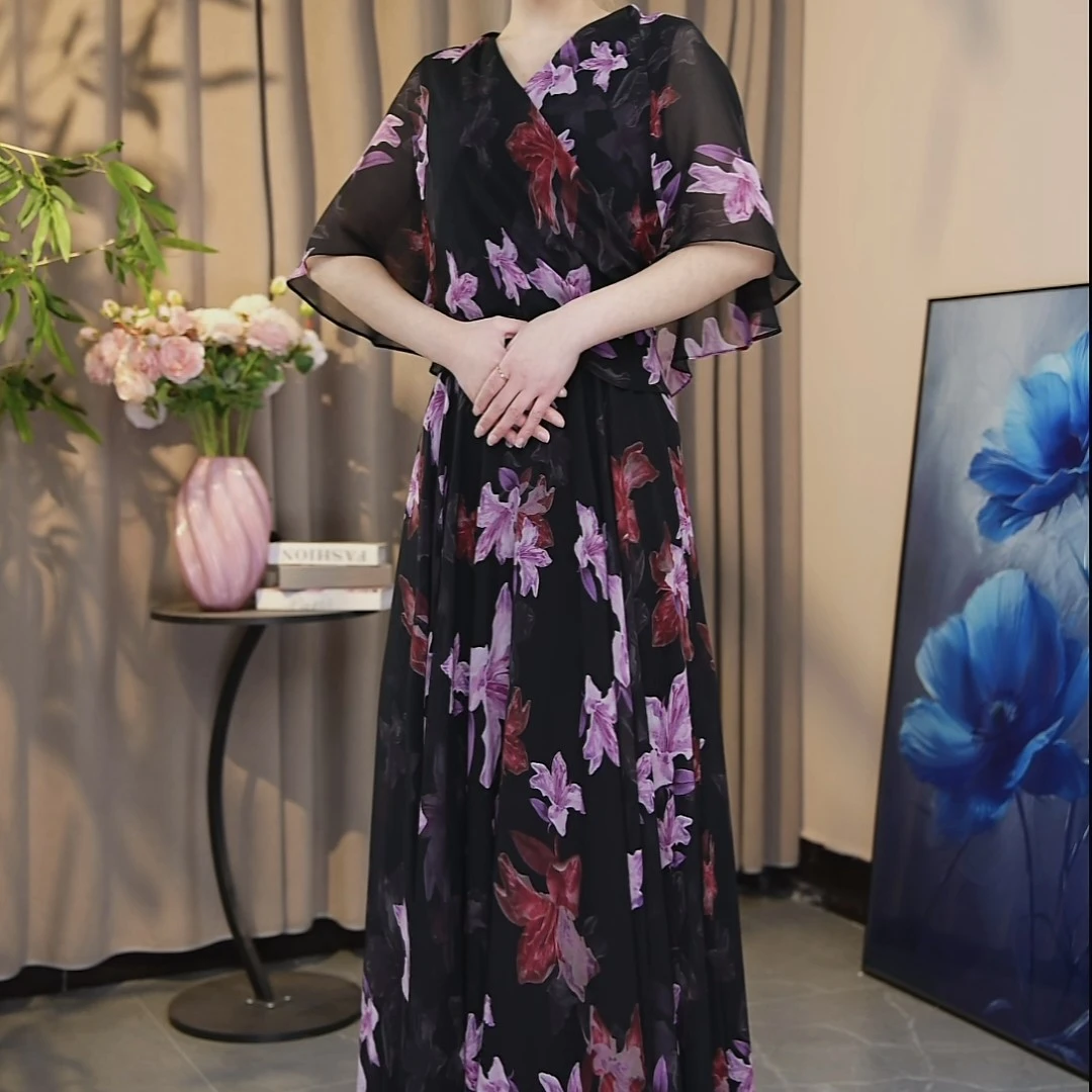 夏季新款松紧腰时尚短袖优雅气质粉色连衣裙孤品19-85A