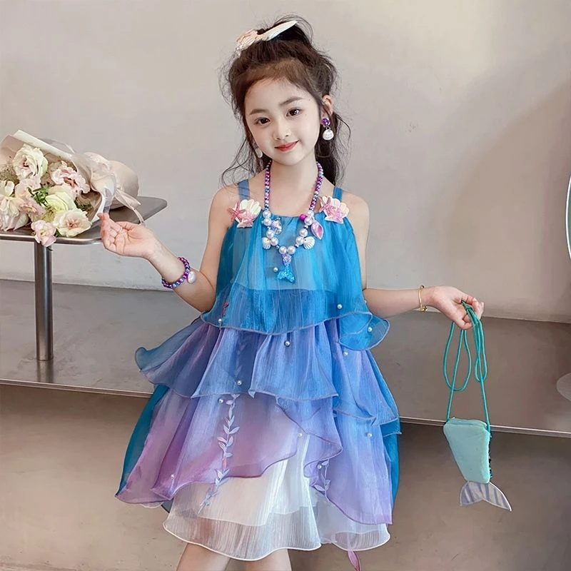 万达撤柜【清仓】女童美人鱼连衣裙2025新款公主夏季夏装新款表演宝