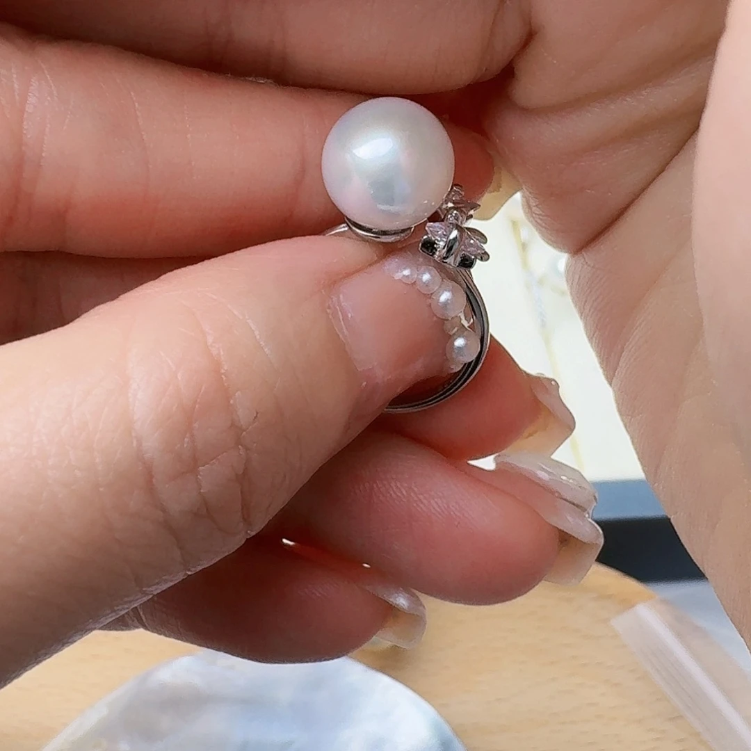 淡水珍珠戒指银S925镶嵌心*·