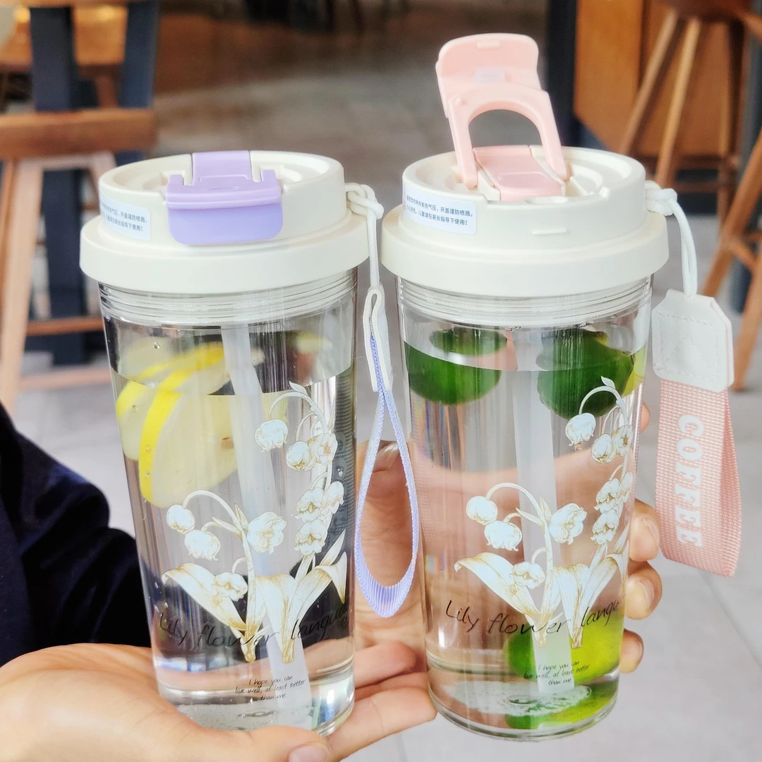 铃兰花水杯2025新款女tritan大容量吸管杯夏天杯子高颜值便携随行