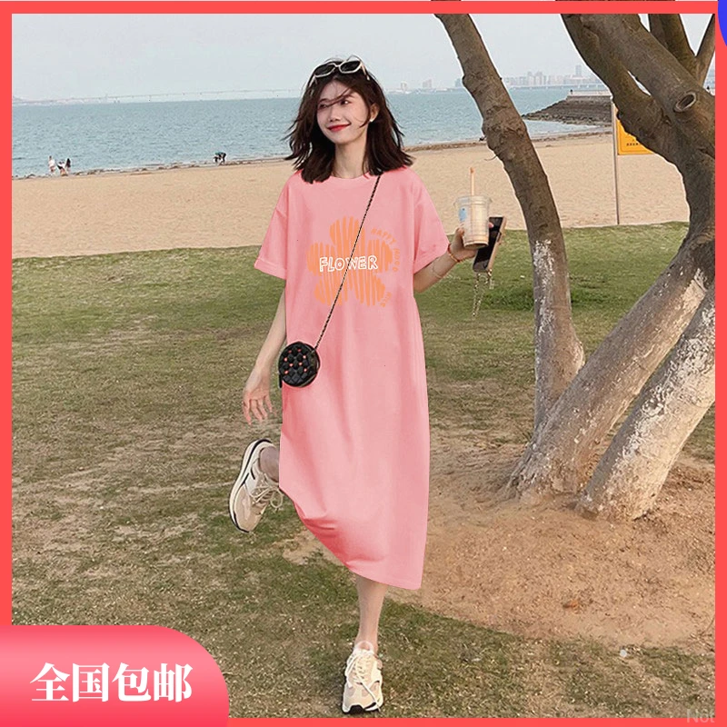 夏季纯棉连衣裙宽松裙子可穿新款休闲中长款孕夏季纯棉大码连衣裙