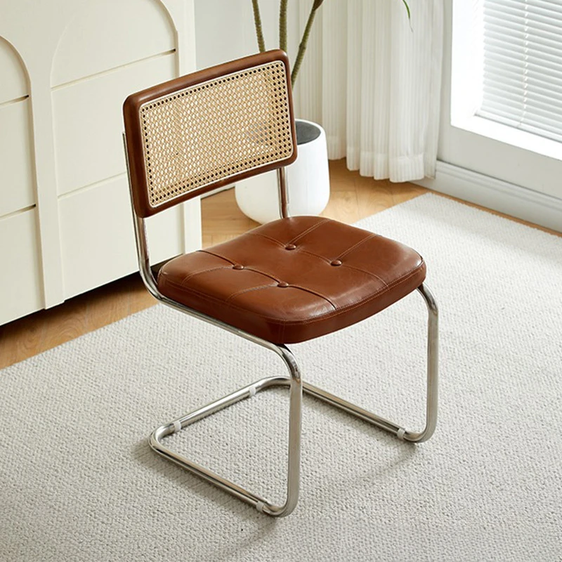 ins中古藤编餐椅瓦西里椅家用vintage网红设计师餐厅复古靠背椅子