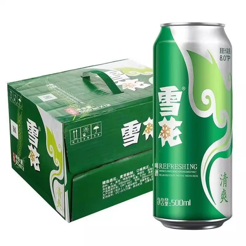 雪花啤酒清爽淡爽麦汁浓度8度啤酒500ml*12罐装官方正品
