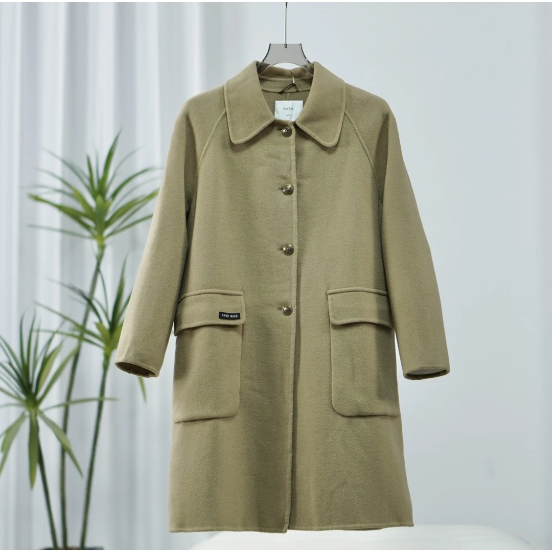 【诗M】S608-1  女装秋冬长款双面毛呢大衣卡其2598579