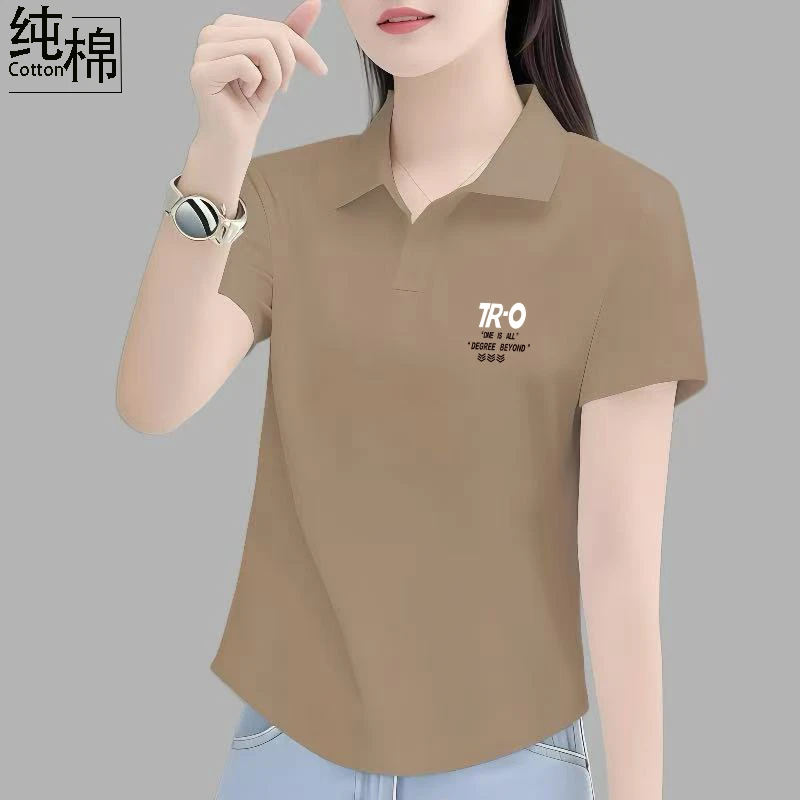 纯棉短袖t恤女士夏季2025新款时尚洋气质妈妈宽松polo衫显瘦上衣
