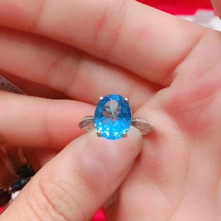 托帕石戒指银S925镶嵌9✖️11