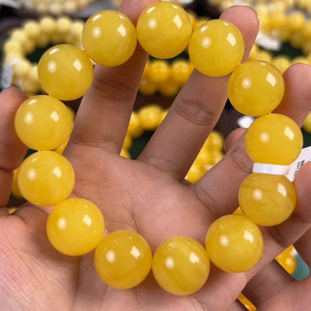 琥珀未镶嵌手链43.8g焦皮同料圆珠18mm jyy