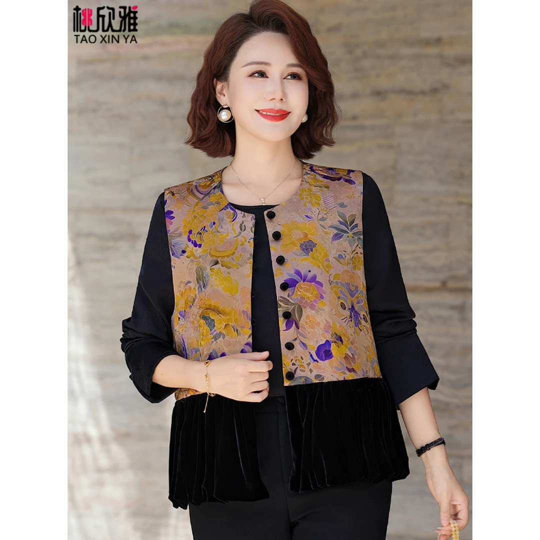 时尚新中式妈妈国风马甲外套春秋洋气中老年女装秋装马夹背心坎肩