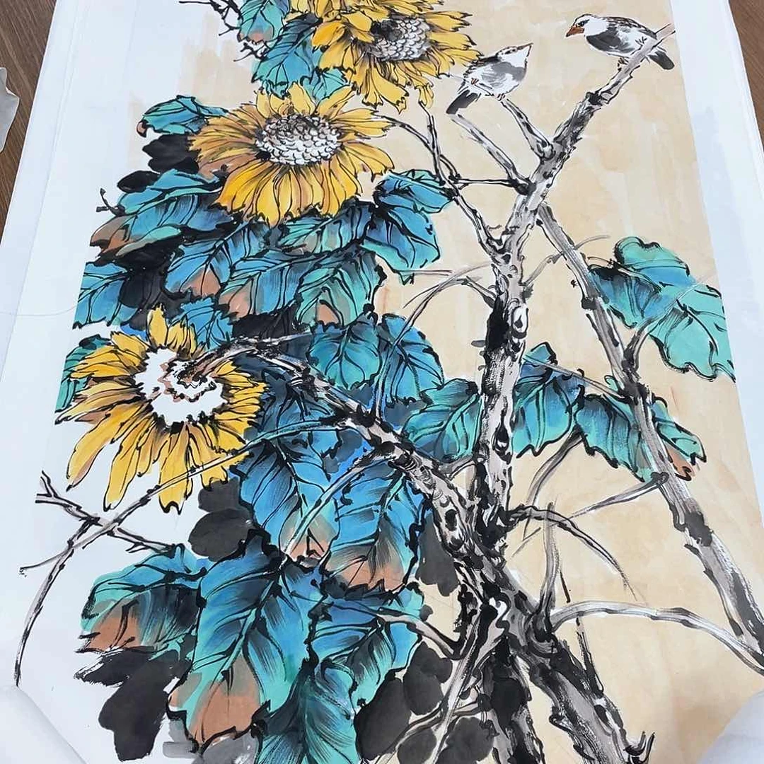 国画把头靠自己准备去