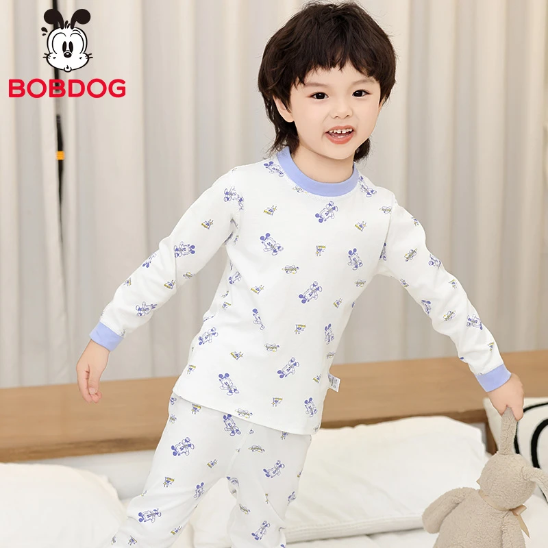 巴布豆100%全棉260克儿童秋衣秋裤套装韩版男童长袖家居服睡衣