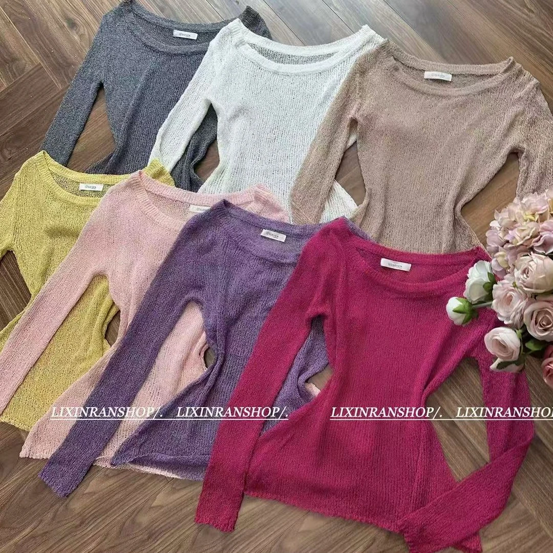 李欣然  【氛围选择】 百搭薄款斜肩纯色不规则针织衫#1382