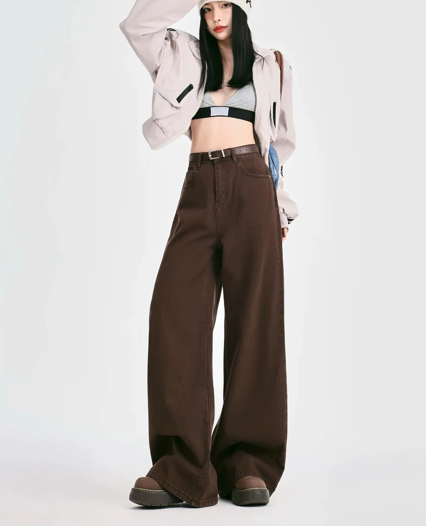 【1657】潮#高腰直筒宽松牛仔裤