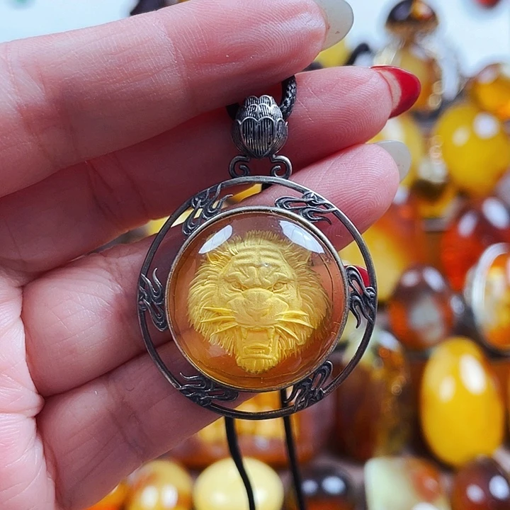 琥珀戒指银S925镶嵌吊坠