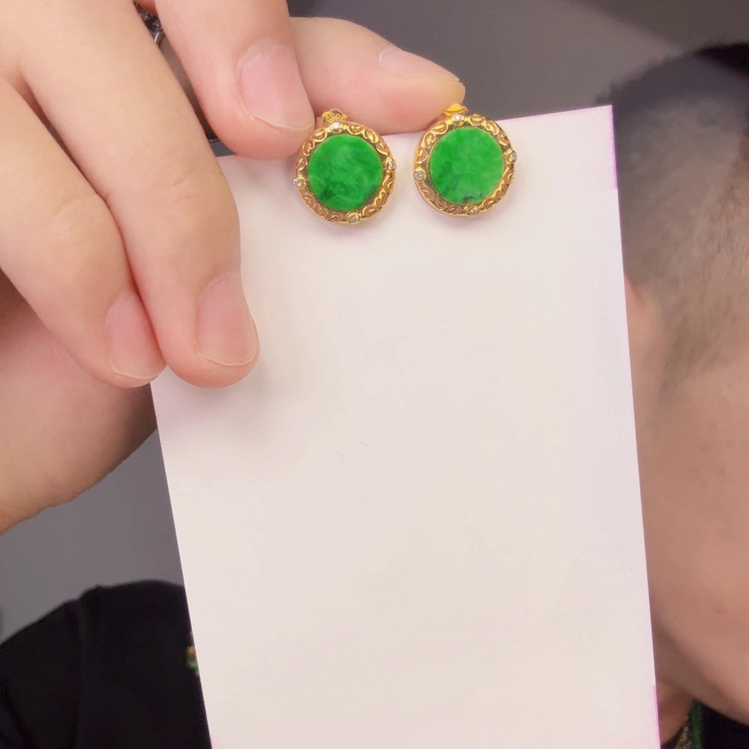 翡翠银S925镶嵌颈饰一对