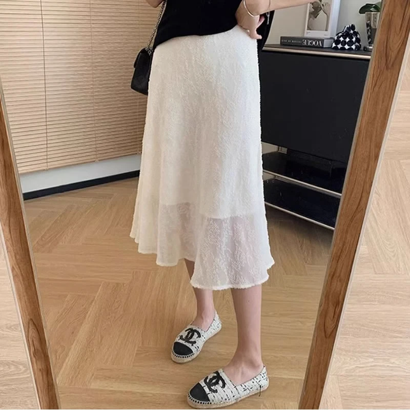 百搭鱼尾半身裙女夏季薄款梨形身材高腰显瘦遮胯中长款a字纱裙